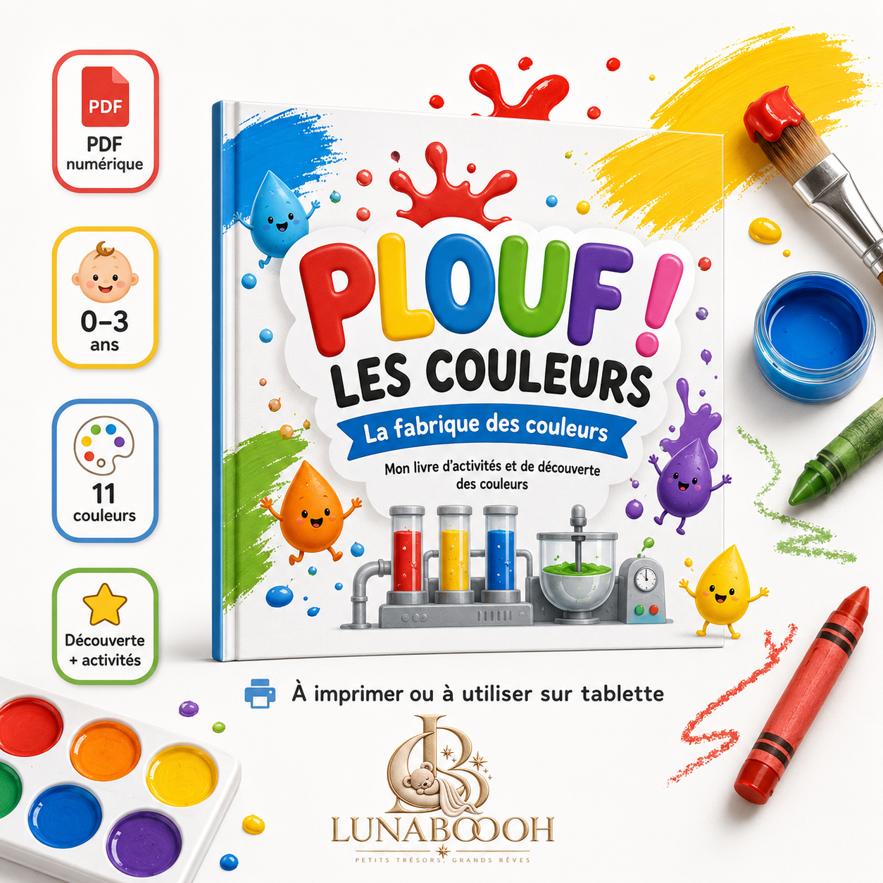 PLOUF ! Les Couleurs – Livre d’activités 0–3 ans