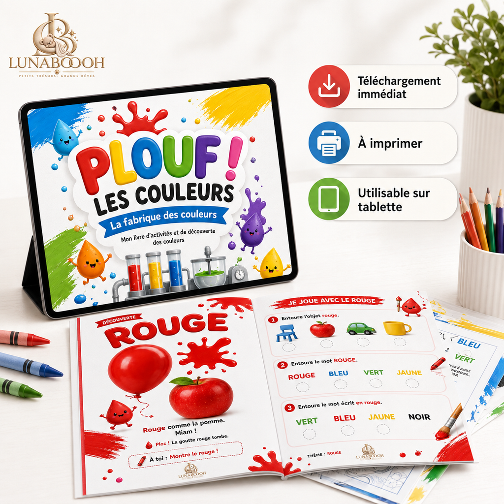 PLOUF ! Les Couleurs – Livre d’activités 0–3 ans