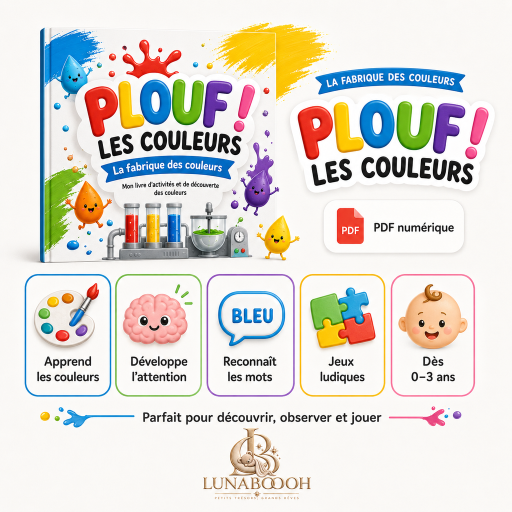 PLOUF ! Les Couleurs – Livre d’activités 0–3 ans