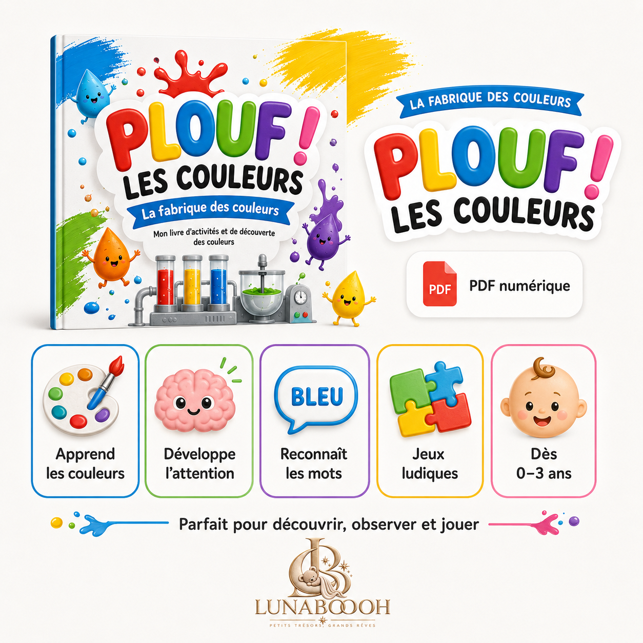 PLOUF ! Les Couleurs – Livre d’activités 0–3 ans