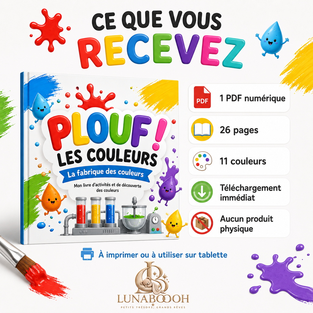 PLOUF ! Les Couleurs – Livre d’activités 0–3 ans